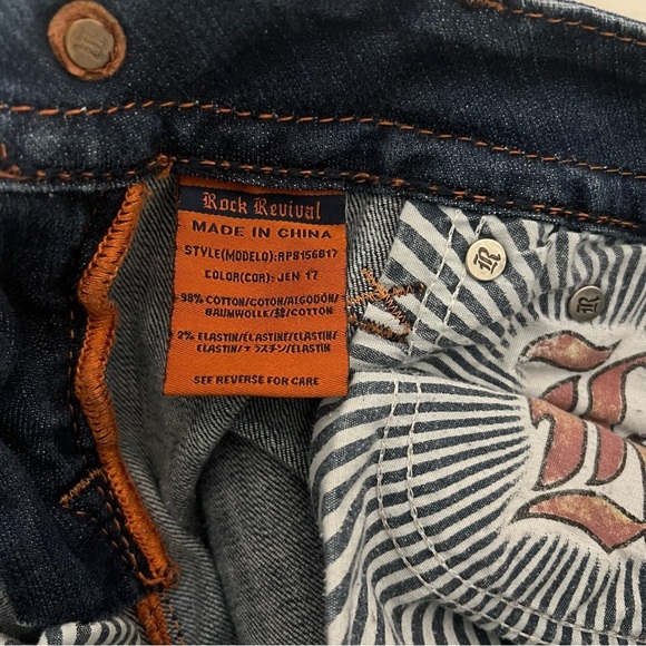 Rock Revival Jen Boot Jeans Sz 29 Faux Leather Embroidered Back Flap Pockets EUC - Picture 12 of 15